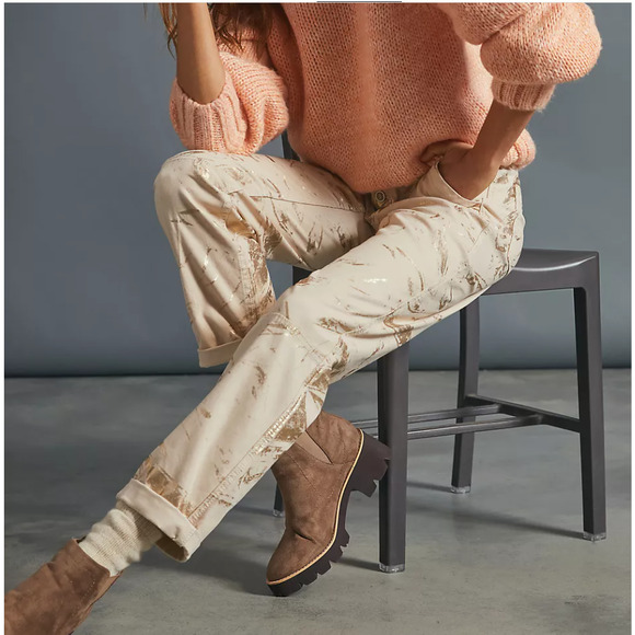 By Anthropologie The Wanderer Utility Pants in Gold Metallic Button Fly Size 28 - Picture 2 of 15